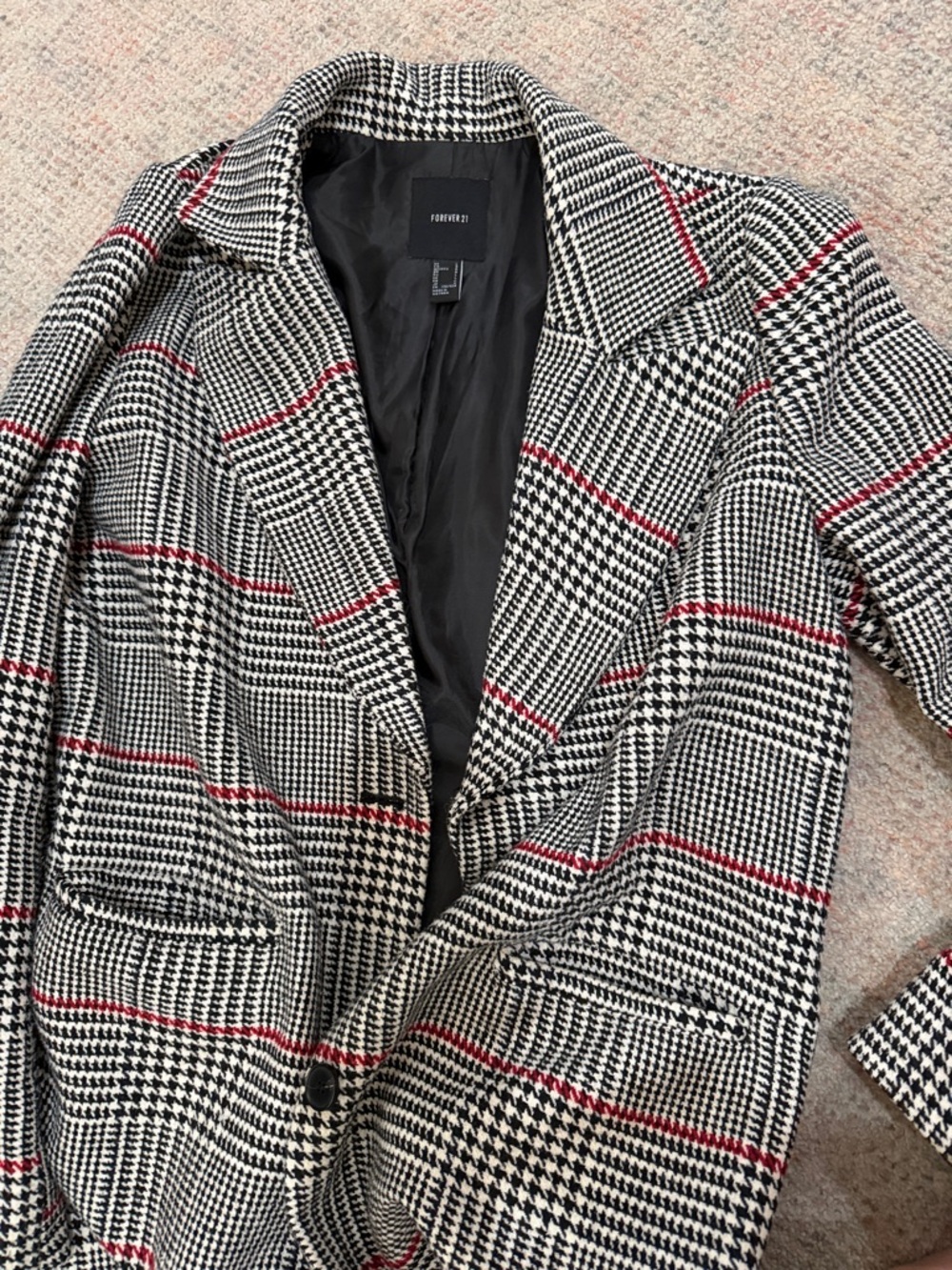 Forever 21 Black & White Glen Plaid Blazer with Red Windowpane
